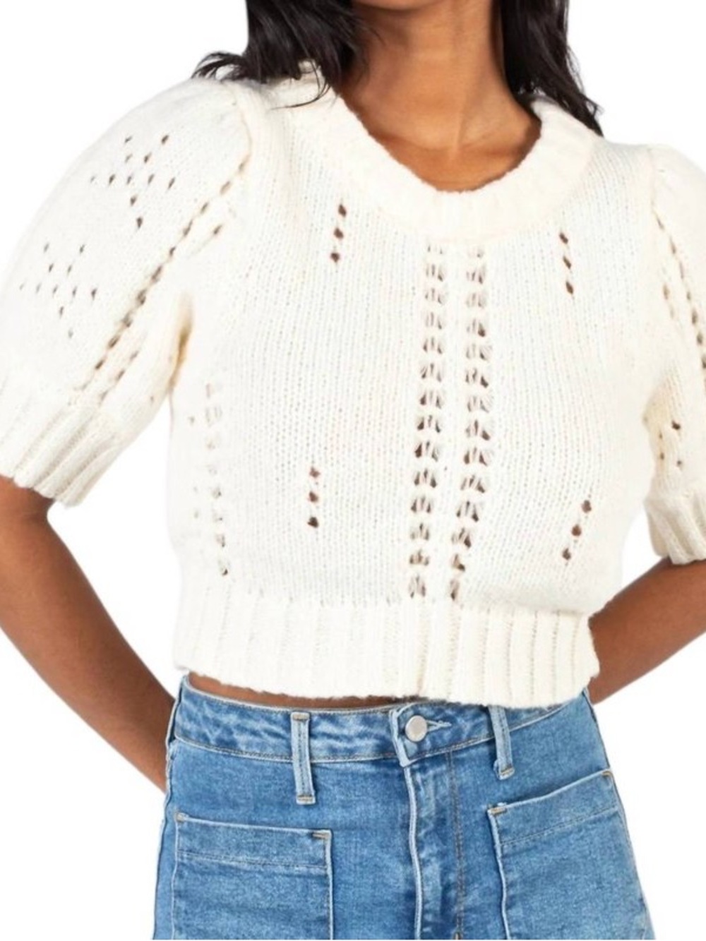 Day + Moon Cream Knit Short Sleeve Top